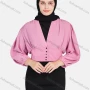 Wholesale Women's Casual Plain V Neck Shirred Button Decor Long Sleeve Blouse 1396-Dusty Pink# preview