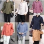 Wholesale Women's Casual Collared Long Sleeve Ruffle Hem Plain Shirt 2351# preview