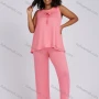 Wholesale Women's Casual Lounge Bow Know Plain Sleeveless Tank Top Pajamas 2 Piece Set 152# preview