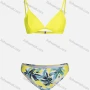 Wholesale Women's Sexy Spaghetti Strap Plain Swim Bra & Tropical Print Swim Briefs Bikini Swimsuit preview