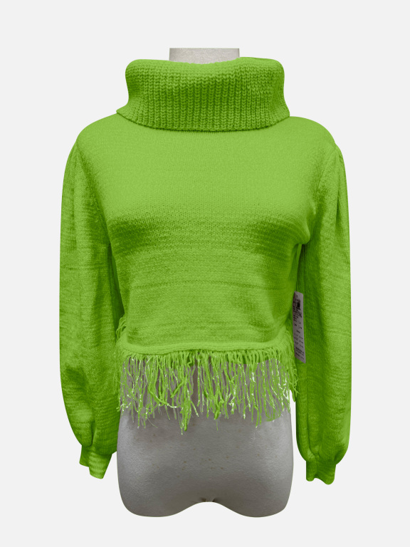 Women's Casual Plain Turtleneck Long Sleeve Tassel Fringe Hem Knitted Sweater P9667#, LIUHUA Clothing Online Wholesale Market, All Categories