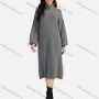 Wholesale Women's Casual Plain High Neck Long Sleeve Midi Sweater Dress 8963# preview