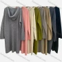 Wholesale Women's Casual Plain V Neck Long Sleeve Hooded Midi Sweater Dress 801# preview