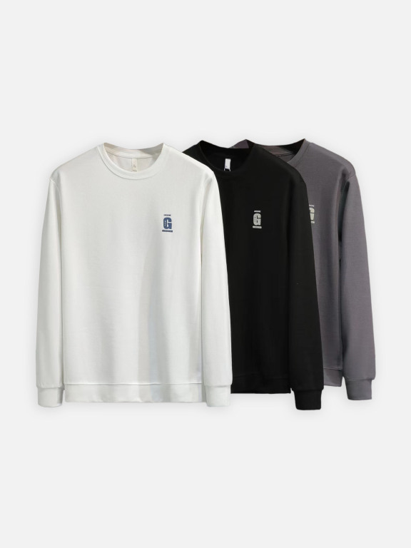 Men's Casual Plain Letter Logo Crew Neck Long Sleeve Sweatshirt 2305#, Clothing Wholesale Market -LIUHUA, All Categories