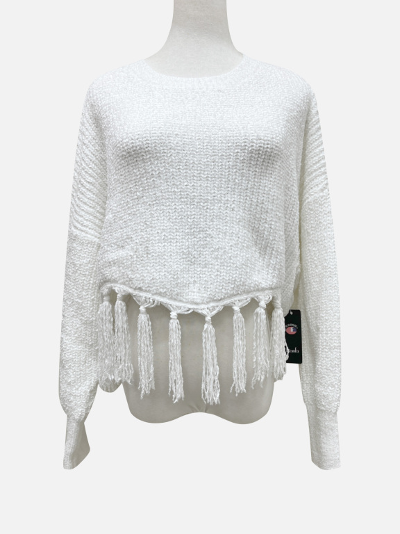 Women's Casual Plain Round Neck Long Sleeve Tassel Hem Rib Knit Sweater X58250#, LIUHUA Clothing Online Wholesale Market, Featured-Topics, Knit-Sweaters
