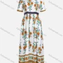 Wholesale Women's Casual Elegant Vintage Floral Print Notched Neck Short Sleeve Maxi Dress Y60097# preview