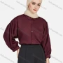 Wholesale Women's Casual Plain Collared 3/4 Sleeve Ruched Button Down Top 1412# preview
