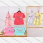 Wholesale Girl's Casual Floral Print 3D Flower Applique 100% Cotton Round Neck Ruffle Trim Cold Shoulder Short Sleeve Tee preview