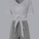 Women's V-neck Button Front Ties Shirt & Grid Print Shorts Set 14# Clothing Wholesale Market -LIUHUA