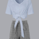 Women's V-neck Button Front Ties Shirt & Grid Print Shorts Set 8# Clothing Wholesale Market -LIUHUA