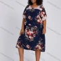 Wholesale Women's Casual Square Neck Lace Trim Floral Print Short Sleeve Midi Dress 1158# preview