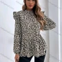 Wholesale Women's Casual Mock Neck Long Sleeve Ruffle Trim Leopard Blouse preview