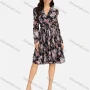 Wholesale Women's Casual Allover Print Wrap V Neck Pleated Long Sleeve Knee Length Dress preview