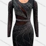Wholesale Women's Sexy Allover Rhinestone Print Crew Neck Sheer Mesh Bodycon Short Dress FD3118# preview