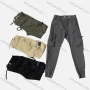 Wholesale Men's Casual Plain Zipper Multiple Pockets Elastic Waist Drawstring Cargo Pants 658# preview