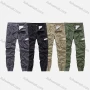 Wholesale Men's Casual Plain Multiple Pockets Elastic Waist Drawstring Cargo Pants 691# preview