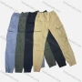 Wholesale Men's Casual Plain Multiple Pockets Drawstring Elastic Waist Cargo Pants 8097# preview