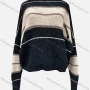 Wholesale Women's Casual Crew Neck Extra Long Sleeve Colorblock Striped Knitted Sweater X2801# preview