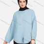 Wholesale Women's Casual Plain Collared Long Sleeve Curved Hem Pocket Button Down Top 1420# preview