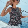 Wholesale Women's Casual Floral Allover Print Round Neck Tassel Tank Top preview