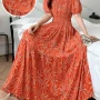 Wholesale Women's Casual Off Shoulder Puff Sleeve Peplum Shirred Leaf Maxi Dress 887-362# preview