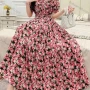 Wholesale Women's Casual Off Shoulder Puff Sleeve Peplum Shirred Floral Maxi Dress 887-357# preview