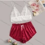 Wholesale Women's Sexy Sheer Lace Crop Cami Top & Drawstring Shorts 2 Piece Pajamas Sets 1340# preview