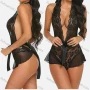Wholesale Women's Sexy See Through Deep V Lace Tie One Piece Lingerie Bodysuit 1399# preview