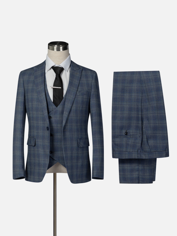 Men's Formal Lapel Plaid One Button Blazer & Waistcoat & Pants 3-piece Suit Set, Clothing Wholesale Market -LIUHUA, All Categories
