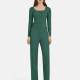Women's Casual Plain Long Sleeve Button Down Crop Top 2-Piece Set 30# Clothing Wholesale Market -LIUHUA