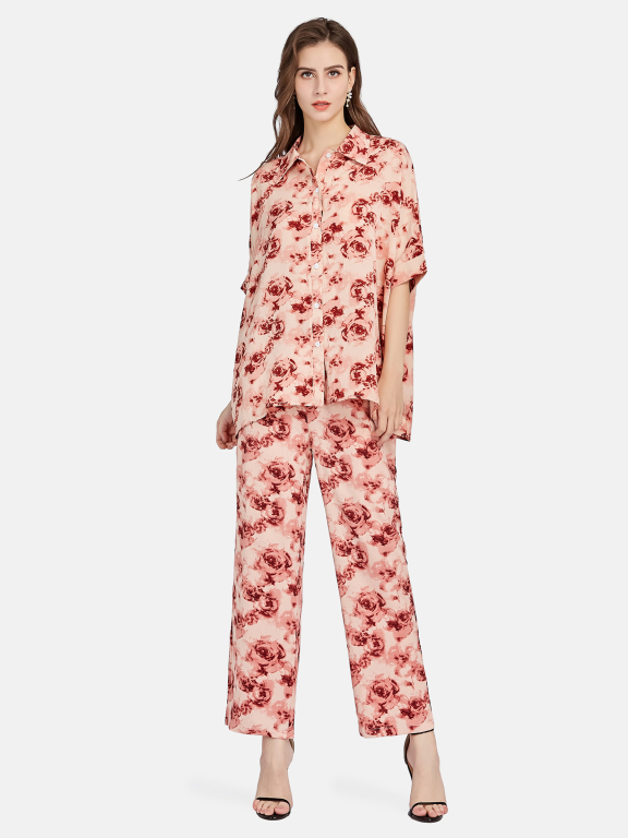 Women's Casual Floral Half Sleeve Button Down Shirt & Pants 2-piece Set, LIUHUA Clothing Online Wholesale Market, All Categories