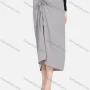 Wholesale Women's Casual Ruched Elastic Waist Drawstring Plain High Low Hem Midi Skirt 1428# preview
