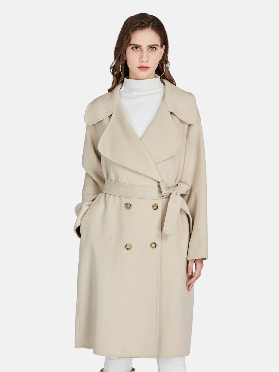 Women's Casual Lapel Tie Front Double Breasted Woolen Overcoat 6687#, LIUHUA Clothing Online Wholesale Market, Women, Women-s-Outerwear, Women-s-Coat