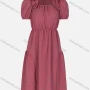 Wholesale Women's Casual Plain Ruffle Trim Ruched Square Neck Short Sleeve Midi Dress 2332# preview