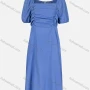 Wholesale Women's Casual Plain Ruched Square Neck Short Sleeve Midi Dress 0213# preview