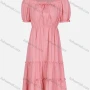 Wholesale Women's Casual Plain Ruched Ruffle Trim Hem Tie Front Short Sleeve Midi Dress 2328# preview
