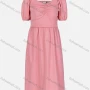 Wholesale Women's Casual Plain Ruched Shirred V Neck Short Sleeve Midi Dress 2326# preview