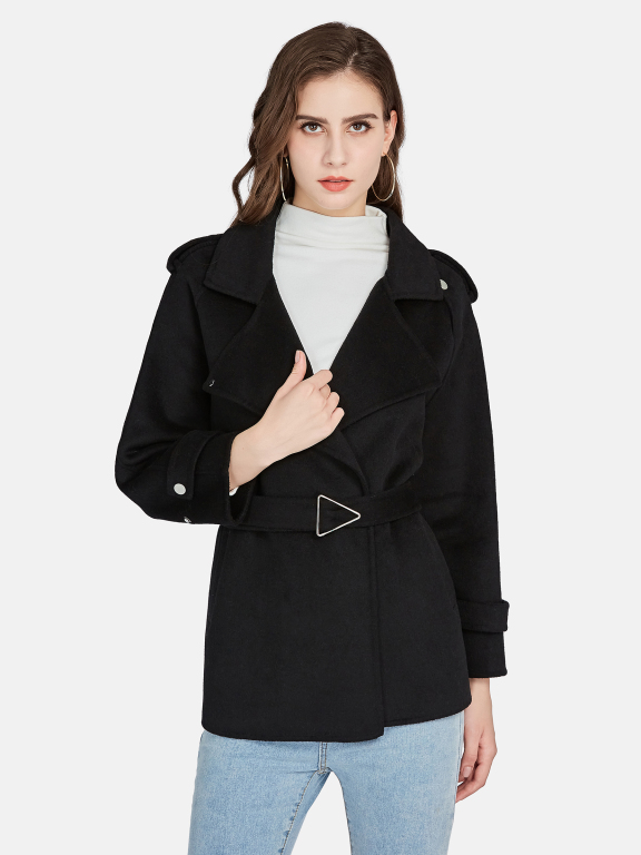 Women's Casual Lapel Pockets Belted Woolen Wrap Coat H21013#, LIUHUA Clothing Online Wholesale Market, All Categories