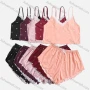 Wholesale Women's Polka Dot Ruffle LaceTrim Crop Cami Top & Polka Dot Shorts 2 Piece Pajamas Lounge Set 66002# preview