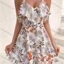 Wholesale Women's Casual Sexy Floral Print V Neck Ruffle Trim Spaghetti Straps Crisscros Lace Up Ruffle Hem Short Cami Dress preview