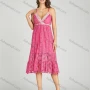 Wholesale Women's Sexy Plain Splicing Tassel Guipure Lace Ruffle Hem Midi Cami Dress preview