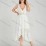 Wholesale Women's Sexy Plain Deep V Neck Tassel High Low Hem Sheer Lace Midi Dress preview