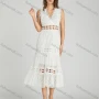 Wholesale Women's Elegant Plain V Neck Eyelet Embroidered Hollow Out Midi Dress preview