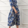 Wholesale Women's Elegant Floral Print Notched Neck Half Sleeve Buttons Down Midi Dress With Belt 9208# preview