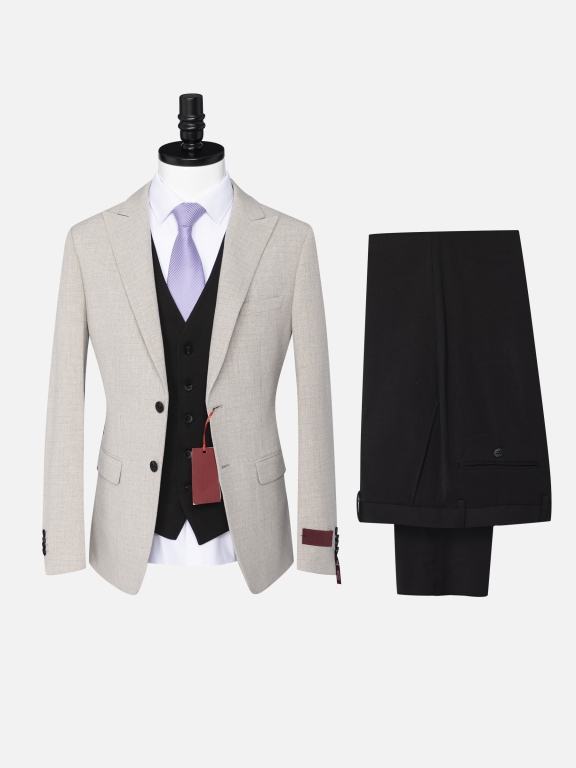 Men's Formal Business Lapel Plain Two Button Blazer Jacket & Single Breasted Waistcoat & Pants 3 Piece Suit Set, Clothing Wholesale Market -LIUHUA, Men, Men-s-Suits-Blazers, Men-s-Suit-Sets