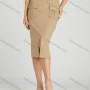 Wholesale Women's Casual High Waist Flap Pockets Split Hem Knee Length Plain Skirt MT320# preview