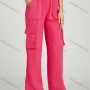 Wholesale Women's Casual Drawstring Elastic Waist Multiple Pockets Plain Cargo Pants MT258# preview