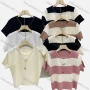 Wholesale Women's Casual Striped Crew Neck Short Sleeve Ribbed Knit Woolen Top preview