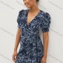 Wholesale Women's Elegant Sexy Floral Print Wrap Deep V Neck Short Sleeve Short Dress 9215# preview