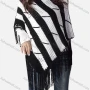 Wholesale Women's Casual Turtleneck Half Sleeve Scarf Hem Striped Knit Cape 2982# preview